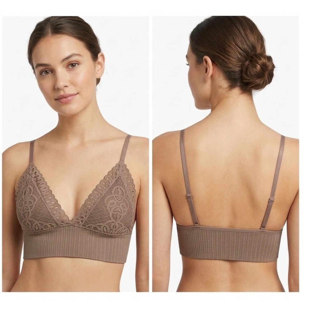 RAJ Lace Triangle Bralette Taupe Brown‎ Chevron Band Adjustable Straps Small